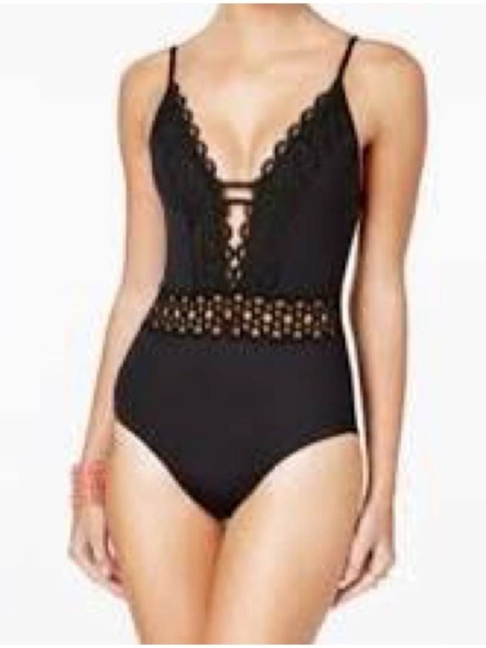 B Becca by Rebecca Virtue Siren Plunge One Piece Swimsuit Black Large